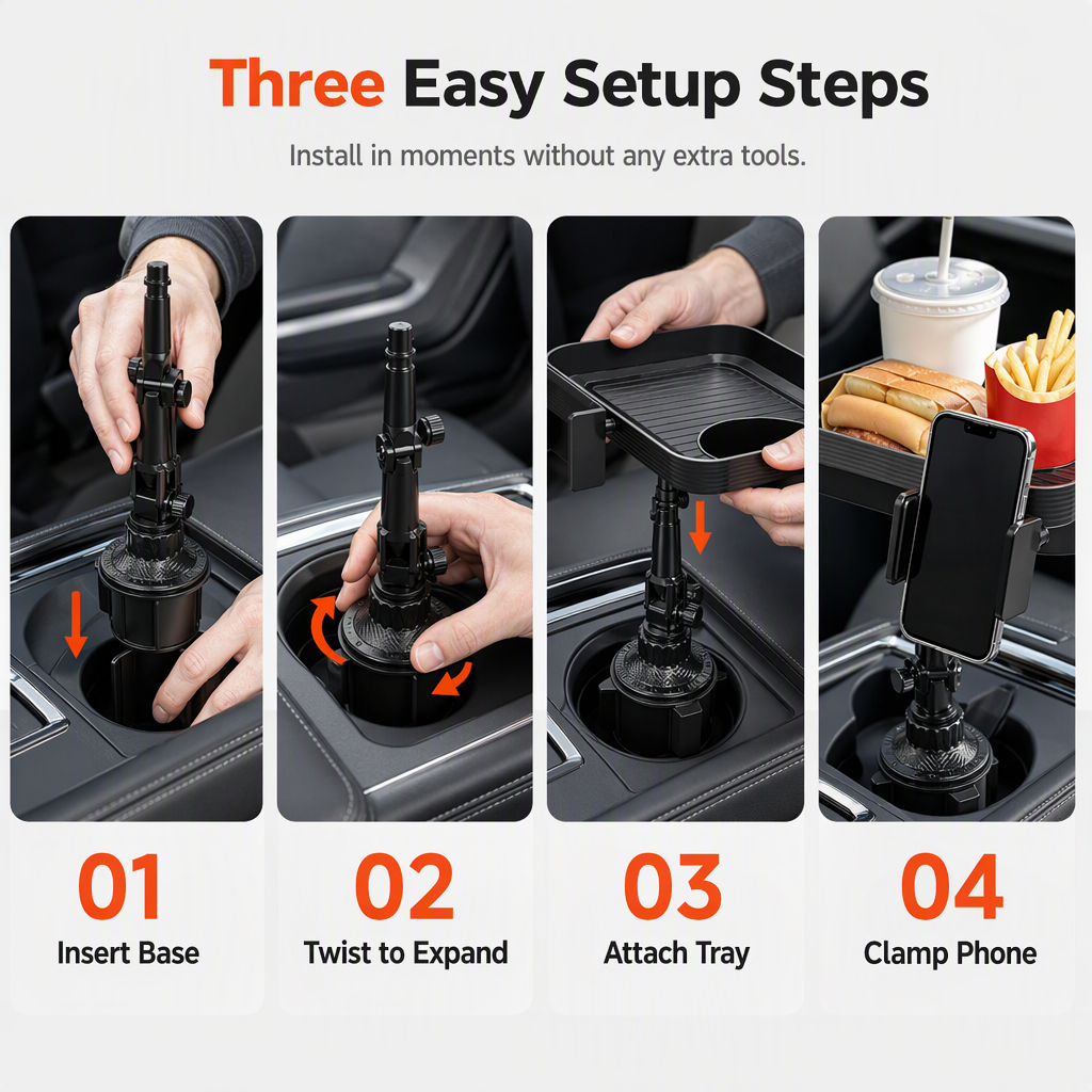 📢📢77% OFF !! ⏰3 in 1 Multifunctional Car Cup Holder Phone Mount with Tray and Storage Organizer