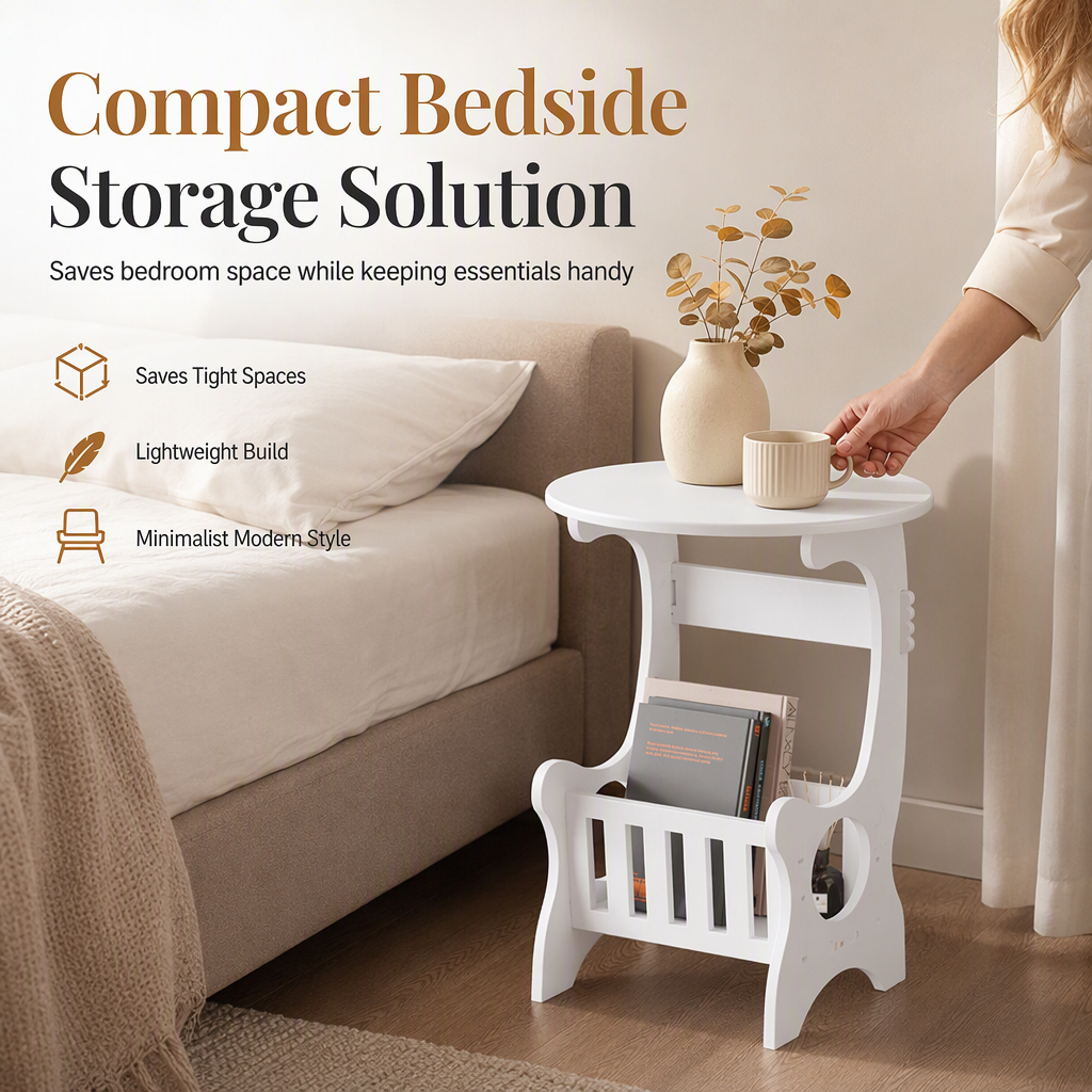 🔥50% OFF✨Modern Minimalist Round Bedside Table and Sofa Side End Table for Small Spaces Bedroom and Living Room