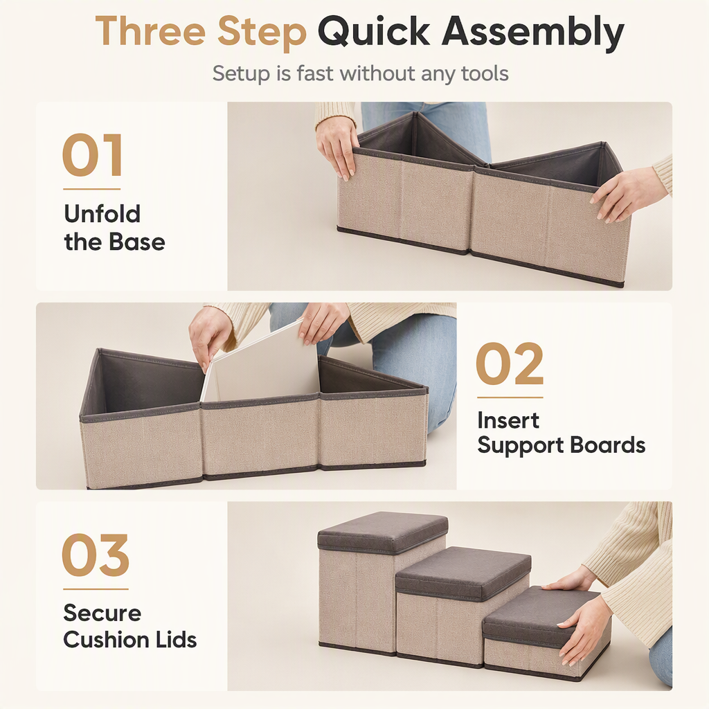 Foldable Pet Steps with Storage Non Slip Dog Stairs for Couch and High Bed