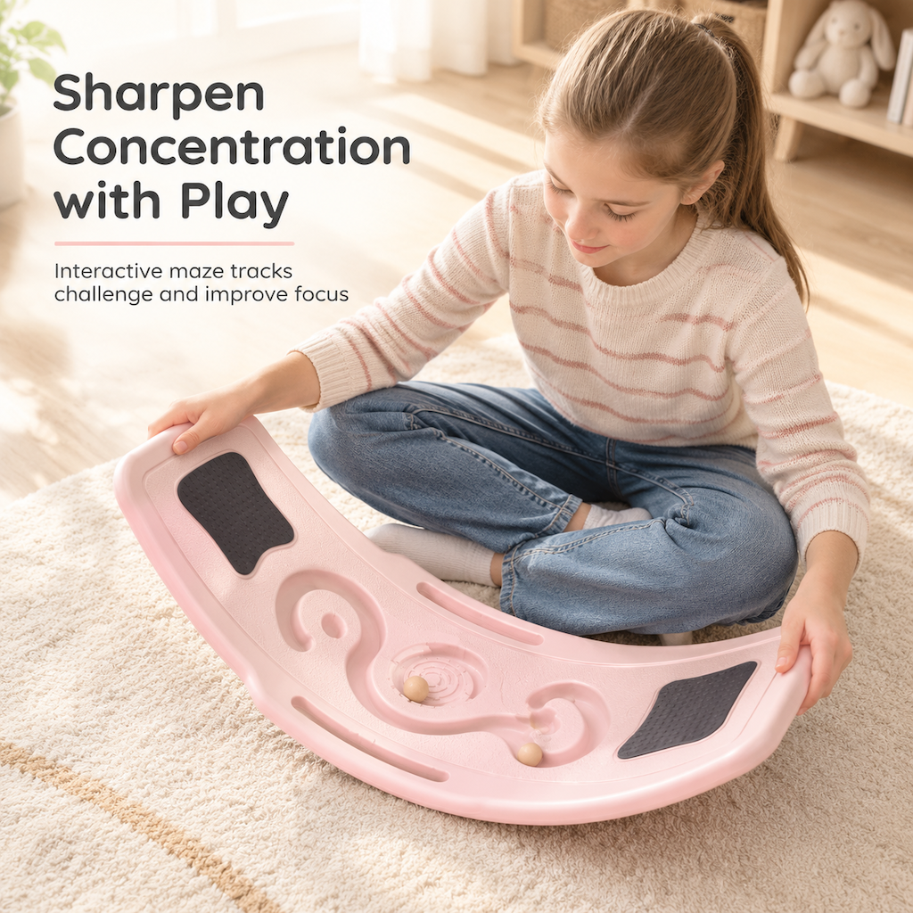 Kids Indoor Balance Board Curved Seesaw Wobble Board for Sensory Integration and Physical Training