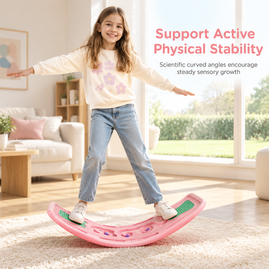Kids Indoor Balance Board Curved Seesaw Wobble Board for Sensory Integration and Physical Training