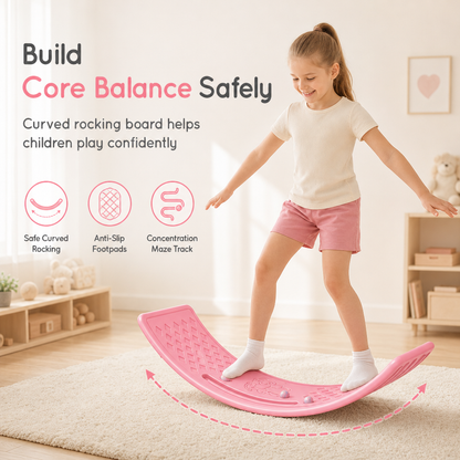 Kids Indoor Balance Board Curved Seesaw Wobble Board for Sensory Integration and Physical Training