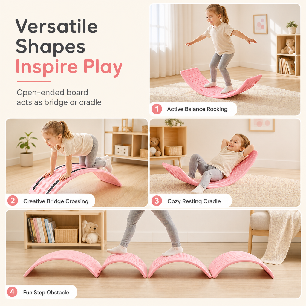 Kids Indoor Balance Board Curved Seesaw Wobble Board for Sensory Integration and Physical Training