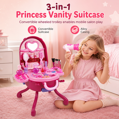📢📢 50% OFF For Christmas🎀Kids’ Pretend Makeup Vanity Suitcase – Portable Dress-Up Toy Set for Girls