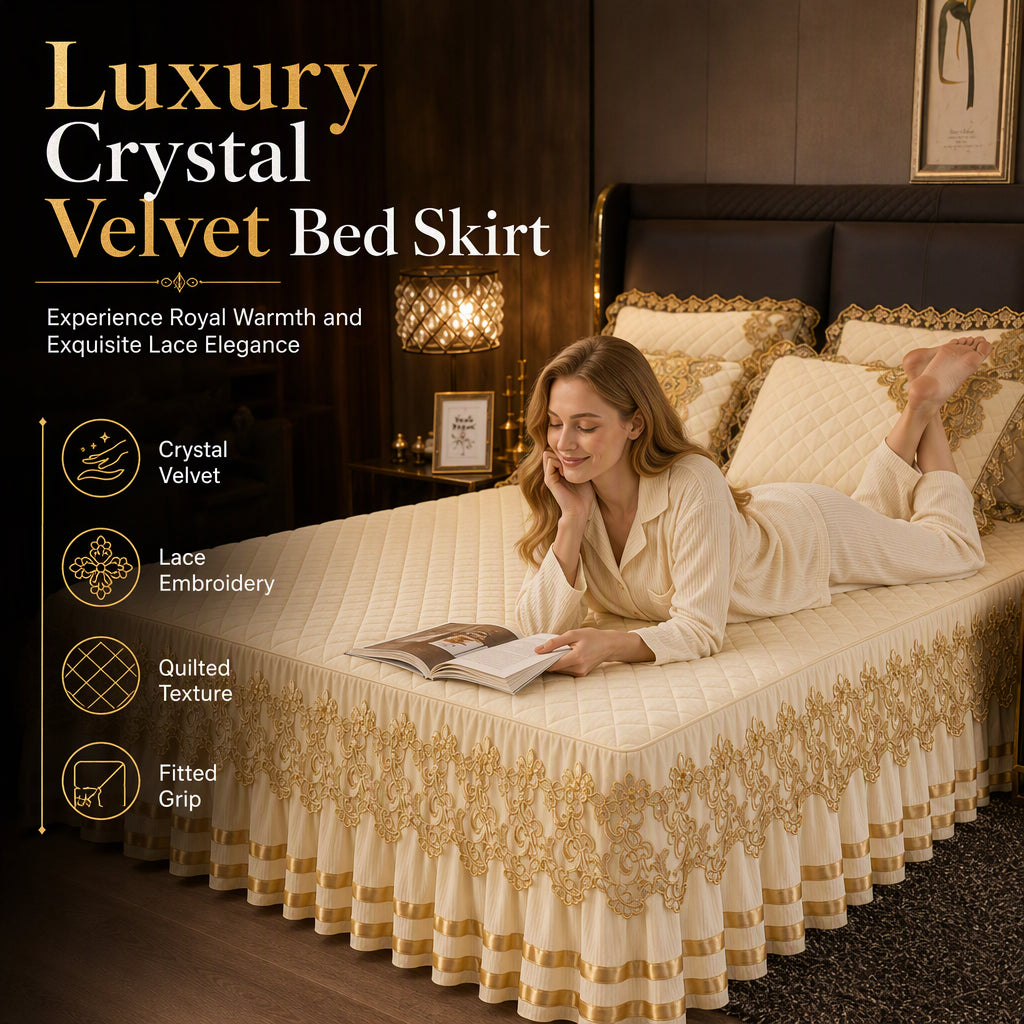 🔥50% OFF!!📢🛏️ Quilted Velvet Bed Skirt with Lace Trim & Non-Slip Design – Add a Soft, Elegant Finish to Your Bed While Helping Hide Under-Bed Storage, A Cosy Bedroom Upgrade Made Easy ✨