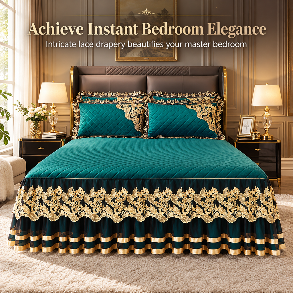 🔥50% OFF!!📢🛏️ Quilted Velvet Bed Skirt with Lace Trim & Non-Slip Design – Add a Soft, Elegant Finish to Your Bed While Helping Hide Under-Bed Storage, A Cosy Bedroom Upgrade Made Easy ✨