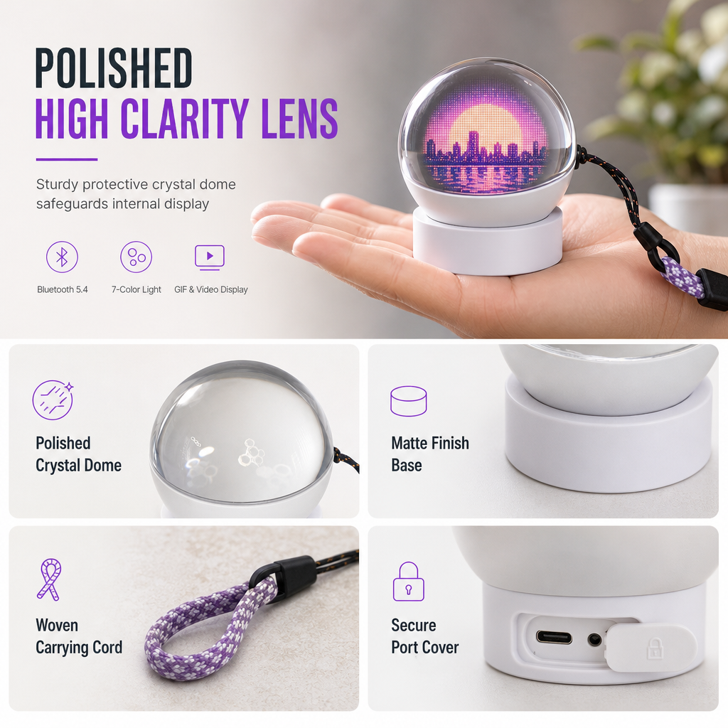 ⏳🔥LIMITED-TIME 50% OFF! Careluxpro Transparent Crystal Ball Bluetooth Speaker with Digital Screen for Video and GIF Playback