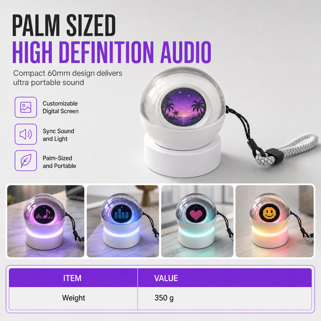 ⏳🔥LIMITED-TIME 50% OFF! Careluxpro Transparent Crystal Ball Bluetooth Speaker with Digital Screen for Video and GIF Playback