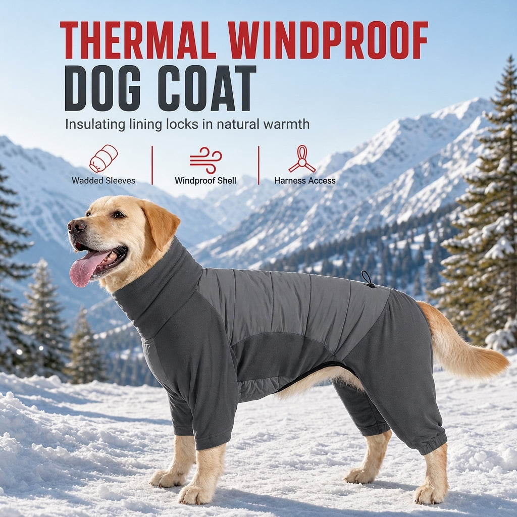 🔥50% OFF!!📢🐕❄️ Waterproof Windproof Winter Dog Coat – Thick Padded Warmth with Adjustable High Collar & Four-Legged Full-Body Jumpsuit, Keep Your Dog Cosy on Cold, Wet Walks 🧥✨