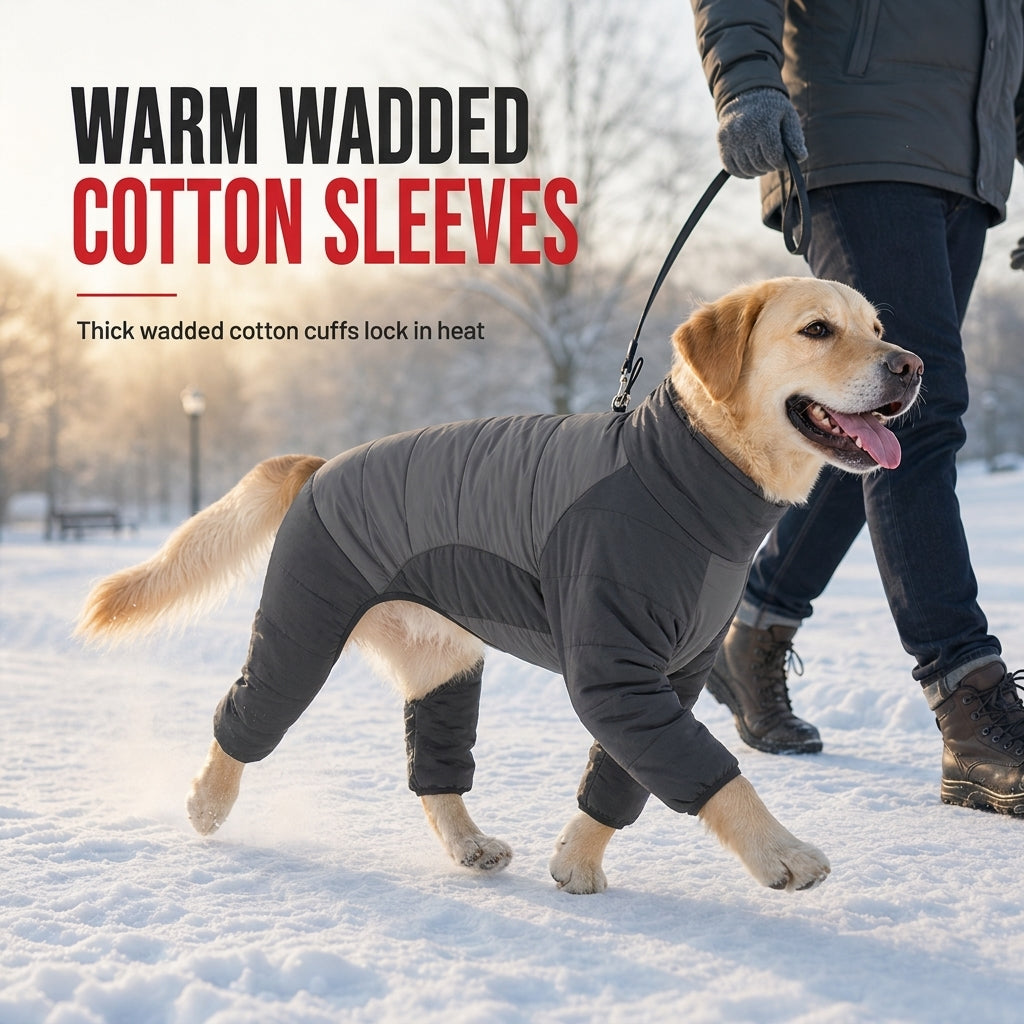 🔥50% OFF!!📢🐕❄️ Waterproof Windproof Winter Dog Coat – Thick Padded Warmth with Adjustable High Collar & Four-Legged Full-Body Jumpsuit, Keep Your Dog Cosy on Cold, Wet Walks 🧥✨