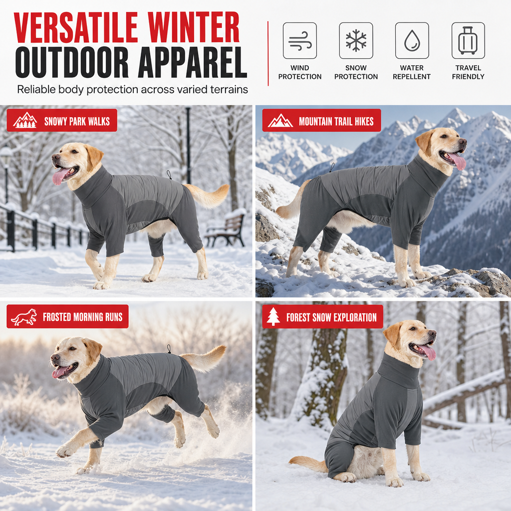 🔥50% OFF!!📢🐕❄️ Waterproof Windproof Winter Dog Coat – Thick Padded Warmth with Adjustable High Collar & Four-Legged Full-Body Jumpsuit, Keep Your Dog Cosy on Cold, Wet Walks 🧥✨