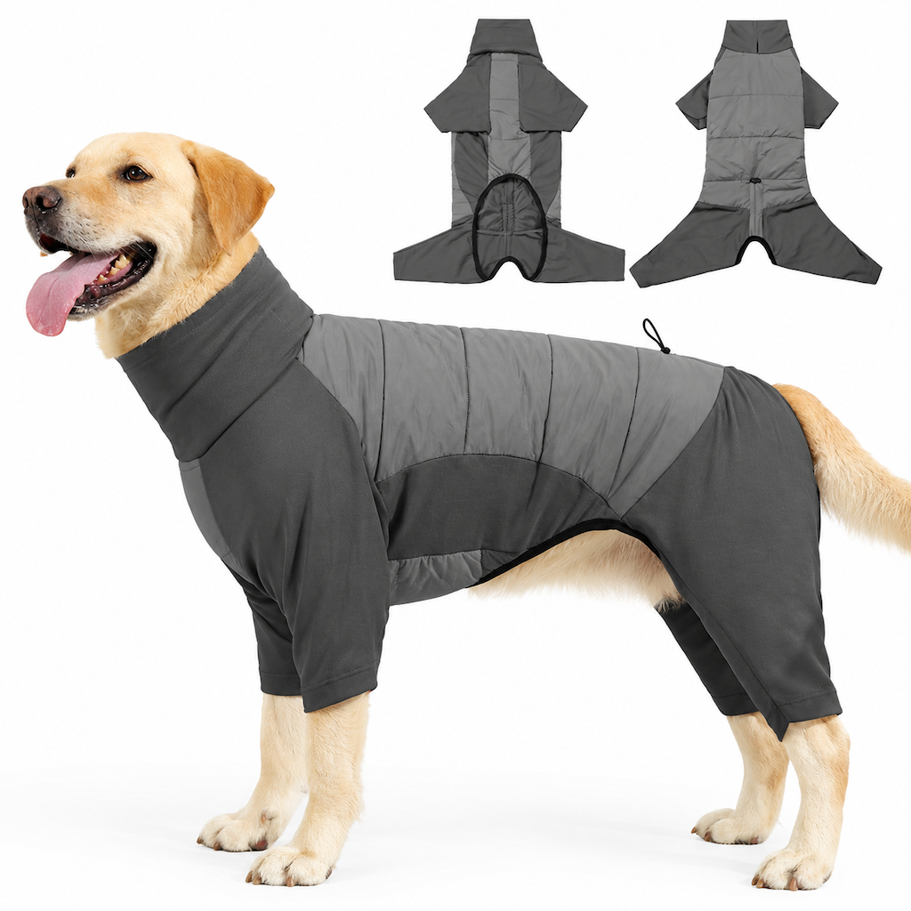 🔥50% OFF!!📢🐕❄️ Waterproof Windproof Winter Dog Coat – Thick Padded Warmth with Adjustable High Collar & Four-Legged Full-Body Jumpsuit, Keep Your Dog Cosy on Cold, Wet Walks 🧥✨