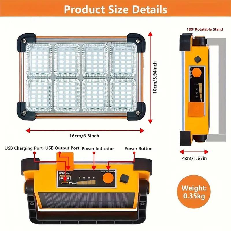 ☀️ Solar Camping Floodlight: 4 Brightness, Power Bank, Weatherproof, Portable