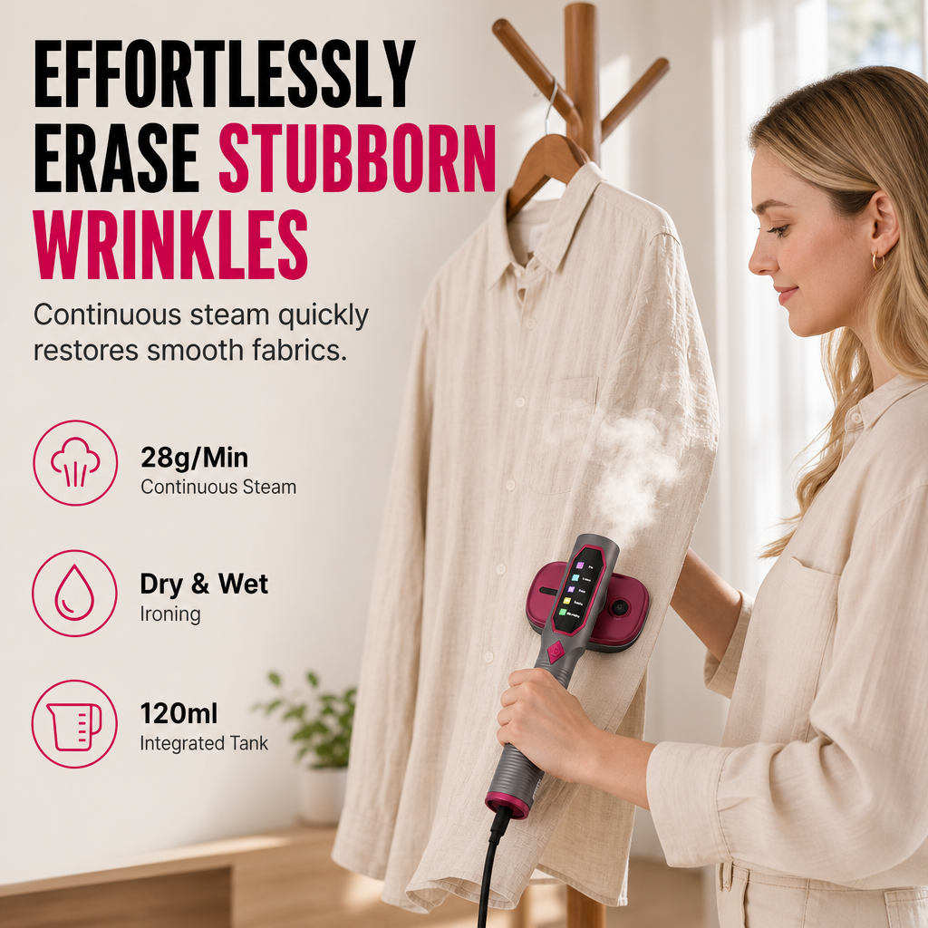 🔥50% OFF!!📢🧺 Portable Handheld Garment Steamer – Dry & Wet Ironing Made Easy, Freshen Clothes at Home or on the Go ✨