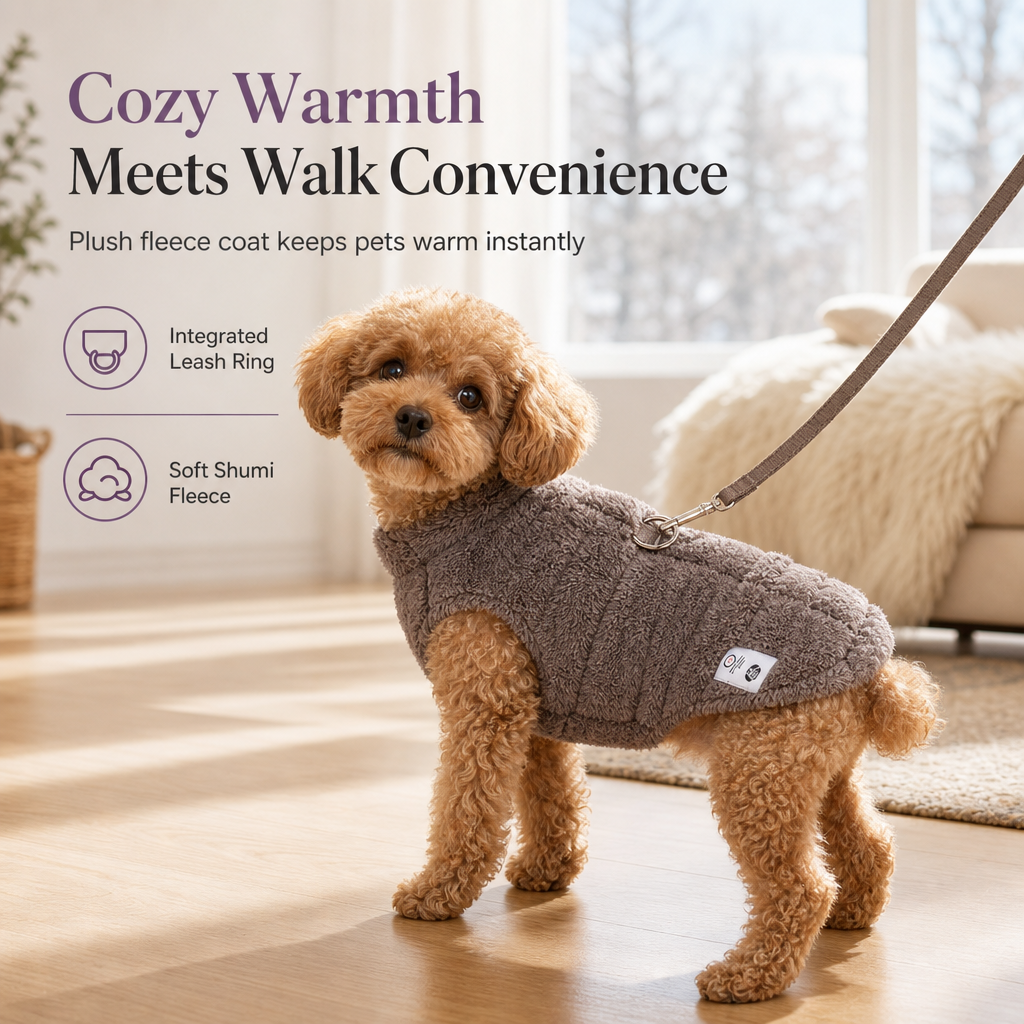 📢📢 50% OFF🦮Soft Fleece Pet Coat – Warm & Cozy Winter Jacket with Leash D-Ring for Small Dogs & Cats