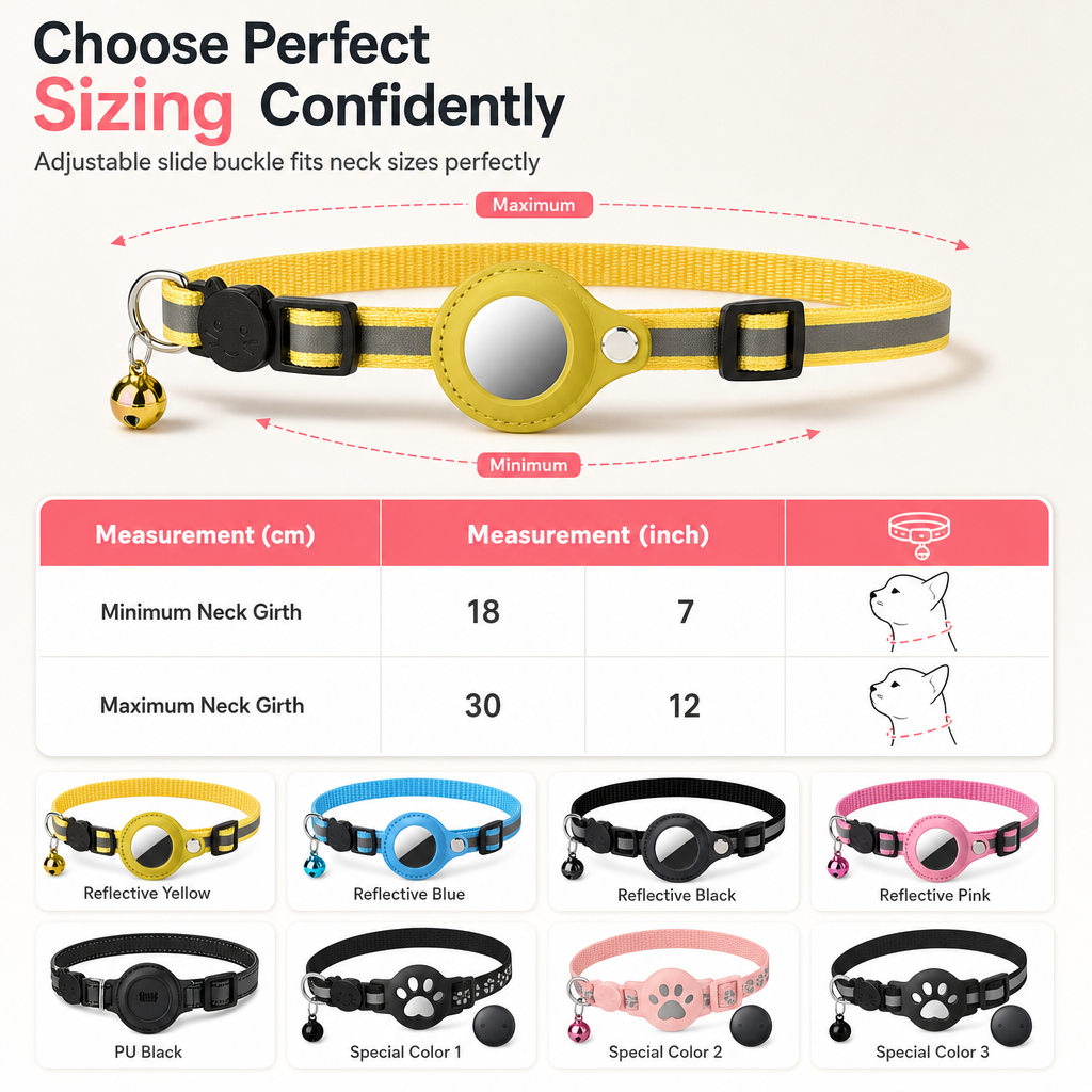 Reflective Cat Collar with Waterproof Smart Pet Tracker Locator