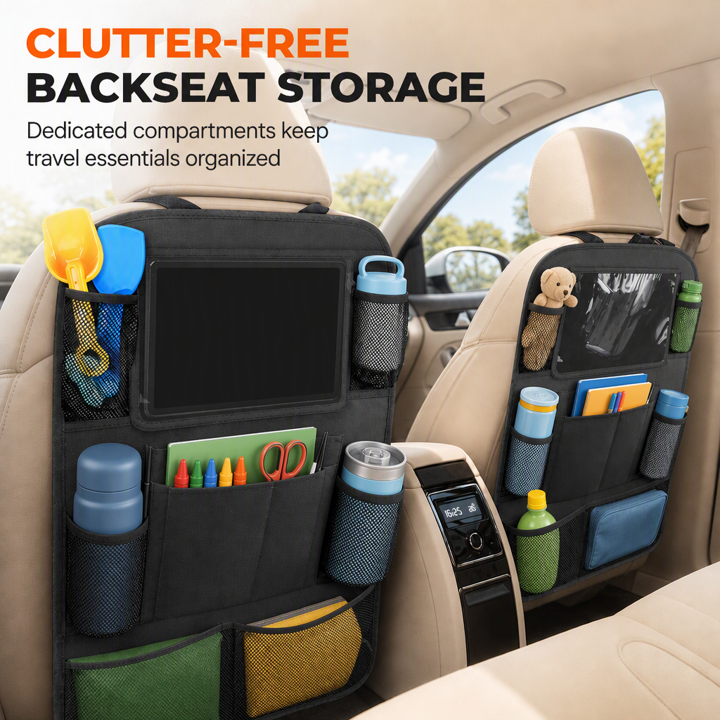 Oxford Cloth Car Seat Back Organizer Storage Bag with Tablet Holder Pocket