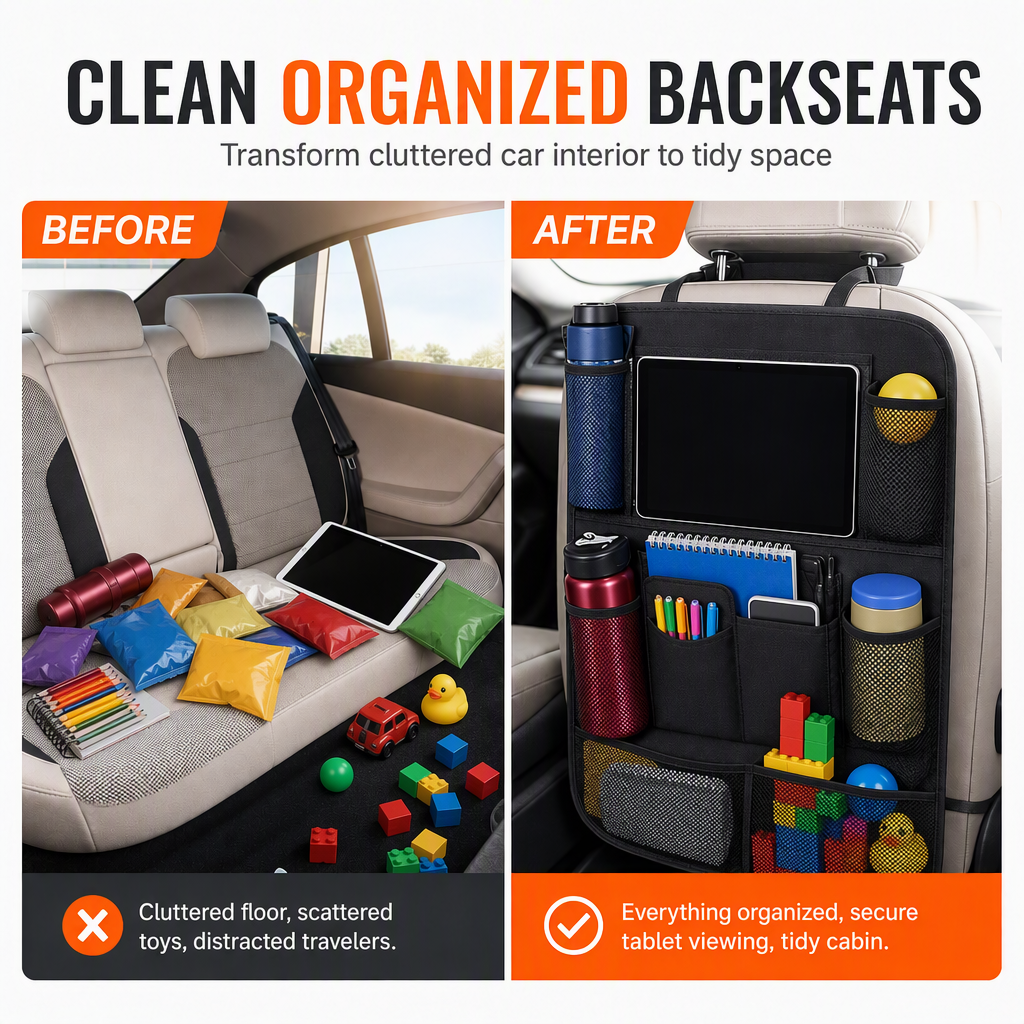 Oxford Cloth Car Seat Back Organizer Storage Bag with Tablet Holder Pocket