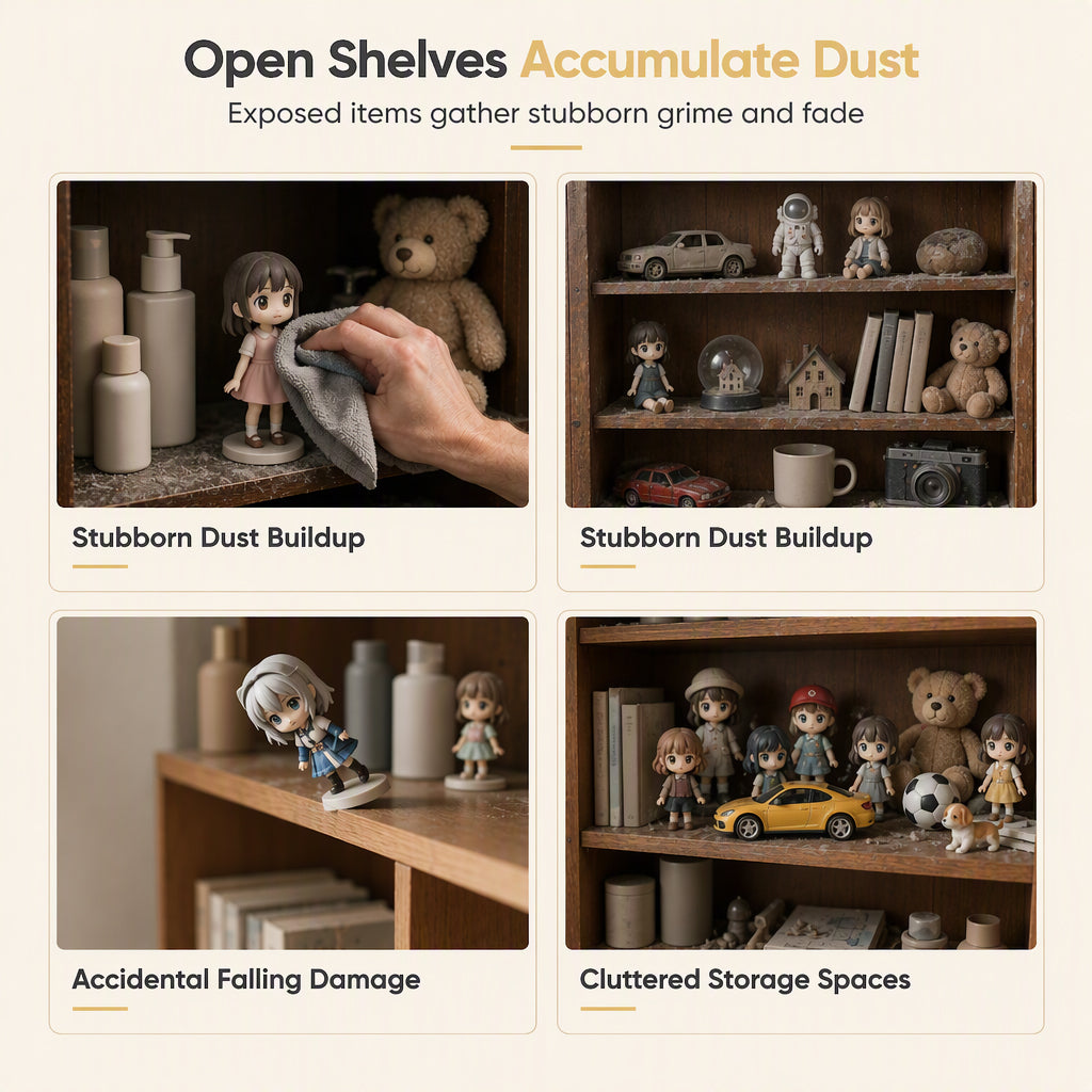Wall Mounted Clear Action Figure Display Case and Storage Organizer with Two Shelves