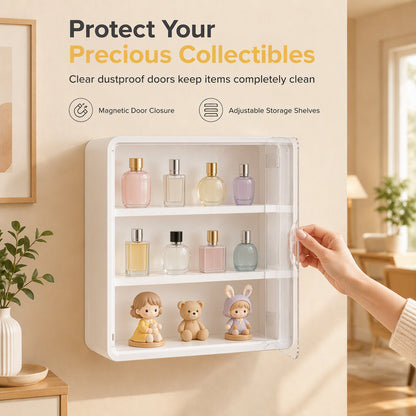 Wall Mounted Clear Action Figure Display Case and Storage Organizer with Two Shelves