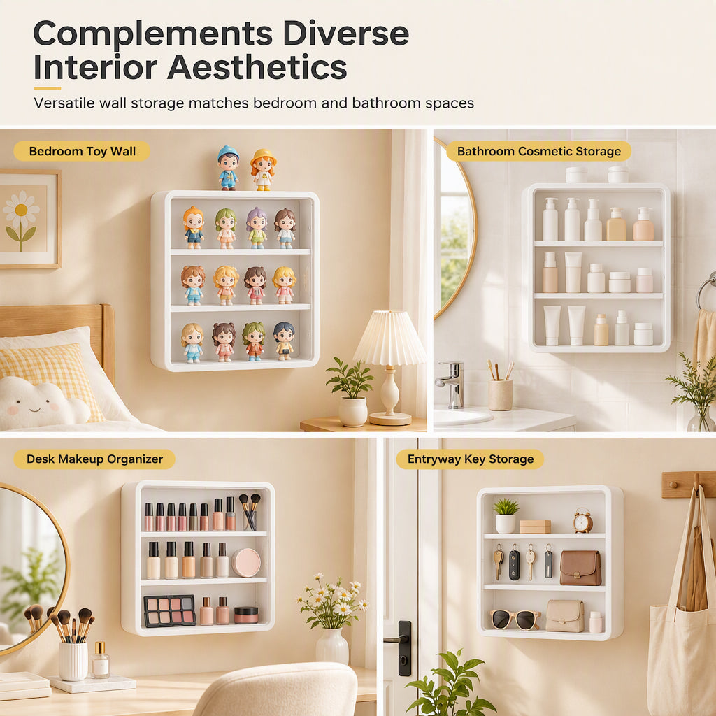 Wall Mounted Clear Action Figure Display Case and Storage Organizer with Two Shelves