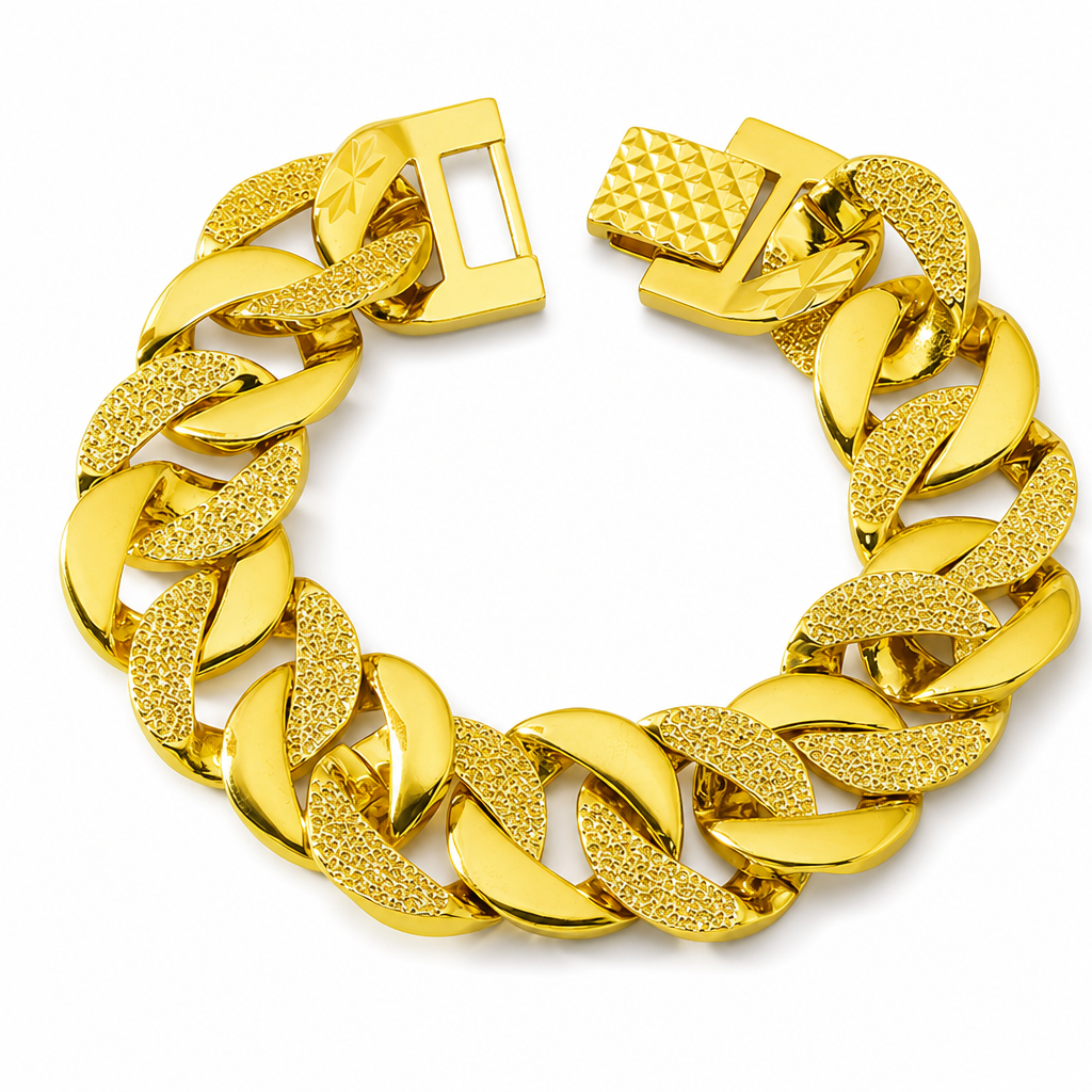 🔥50% OFF!!📢⌚ Men's Vietnamese Sand-Gold Style Bracelet – Matte Sandblasted Finish & Watch Clasp💎