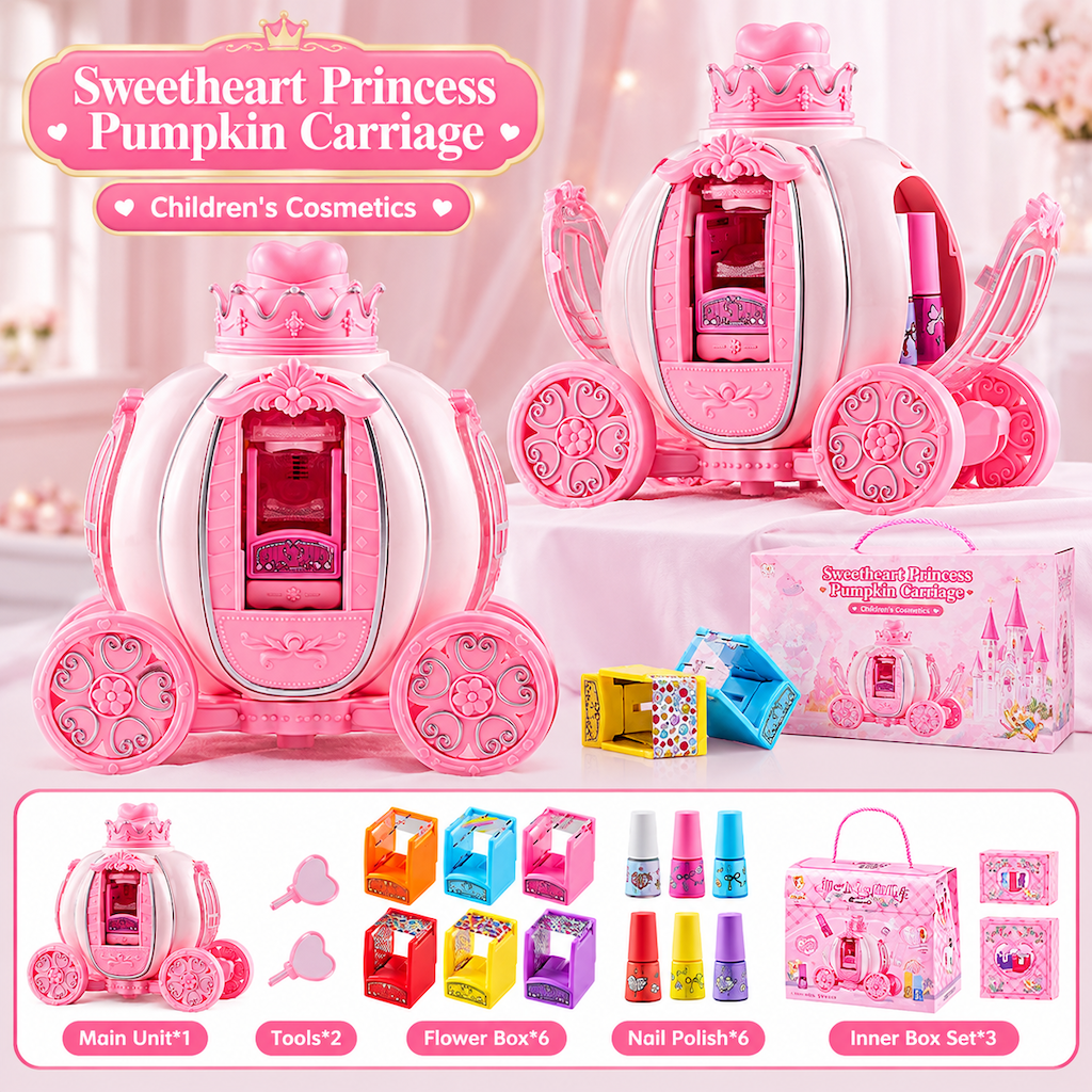 Pink Kids Makeup Kit for Girls Childrens Cosmetics Toy Set with Makeup Box Birthday Gift for Little Princess