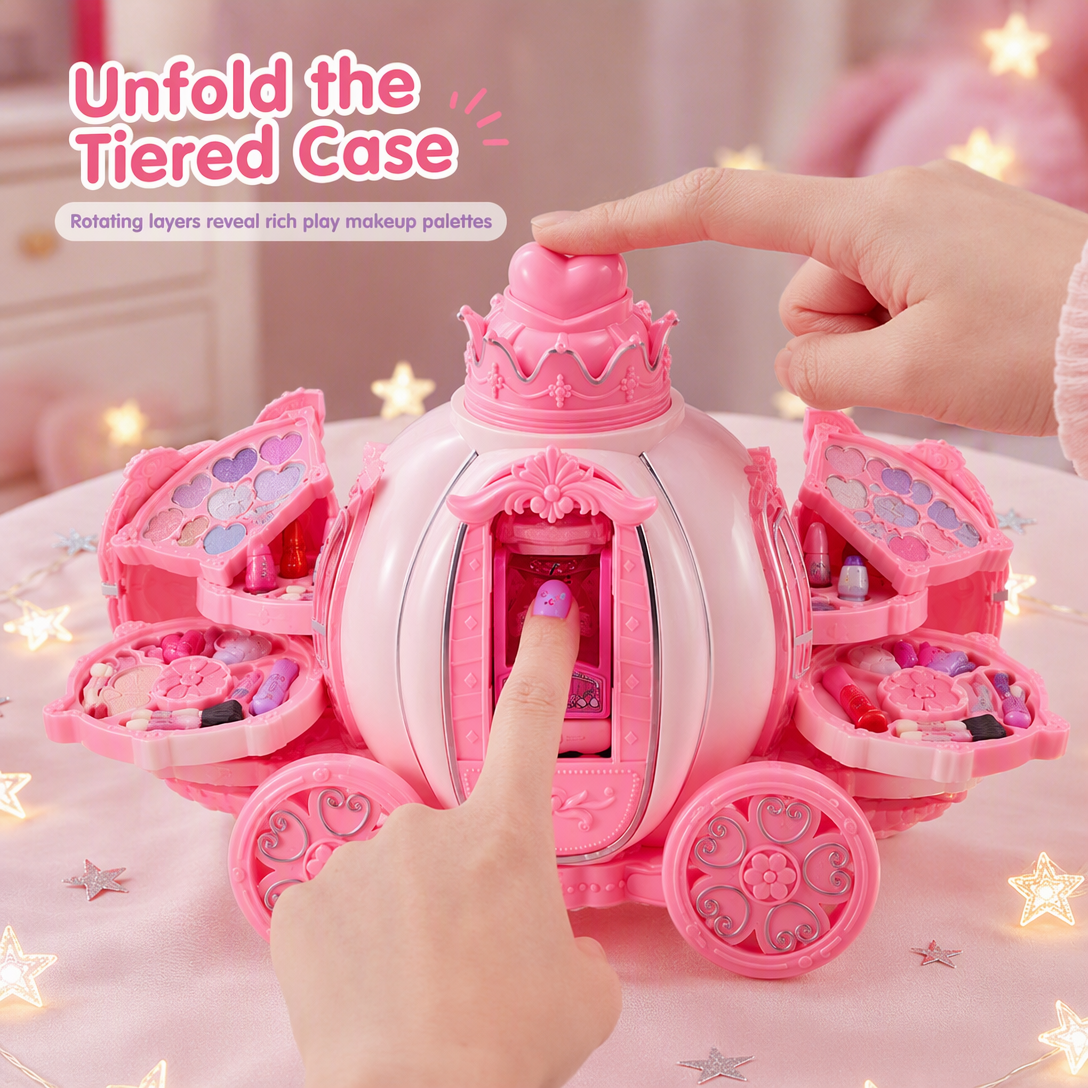 Pink Kids Makeup Kit for Girls Childrens Cosmetics Toy Set with Makeup Box Birthday Gift for Little Princess
