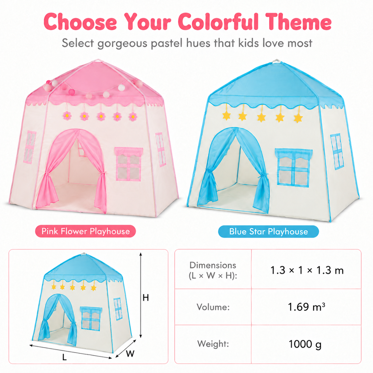 Kids Indoor Play Tent Princess Castle Secret Base Bed Tent Playhouse for Toddlers