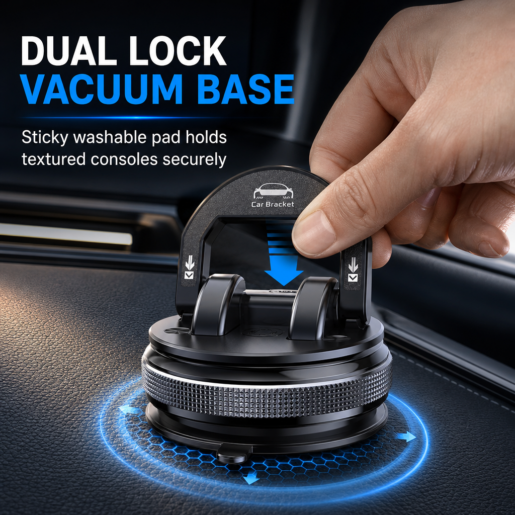 Foldable Rotatable Car Phone Mount with Sticky Vacuum Suction Cup for Dashboard