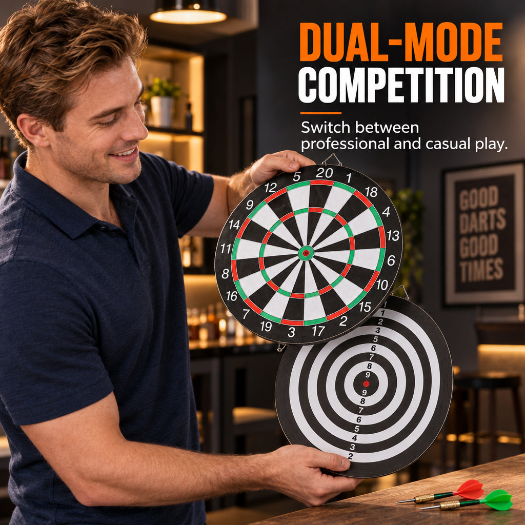 Double-Sided Dart Board with Steel Tip Darts