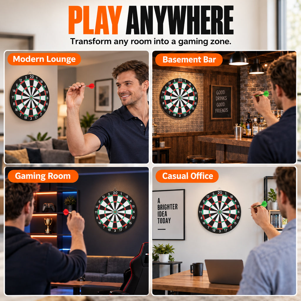 Double-Sided Dart Board with Steel Tip Darts