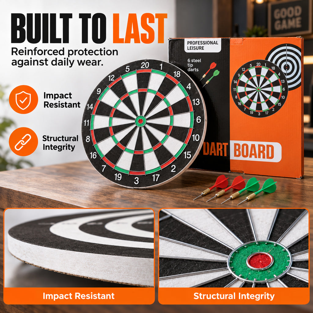 Double-Sided Dart Board with Steel Tip Darts