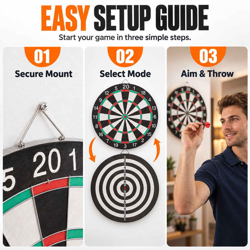 Double-Sided Dart Board with Steel Tip Darts