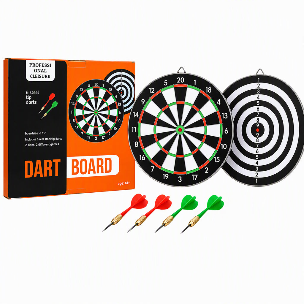 Double-Sided Dart Board with Steel Tip Darts