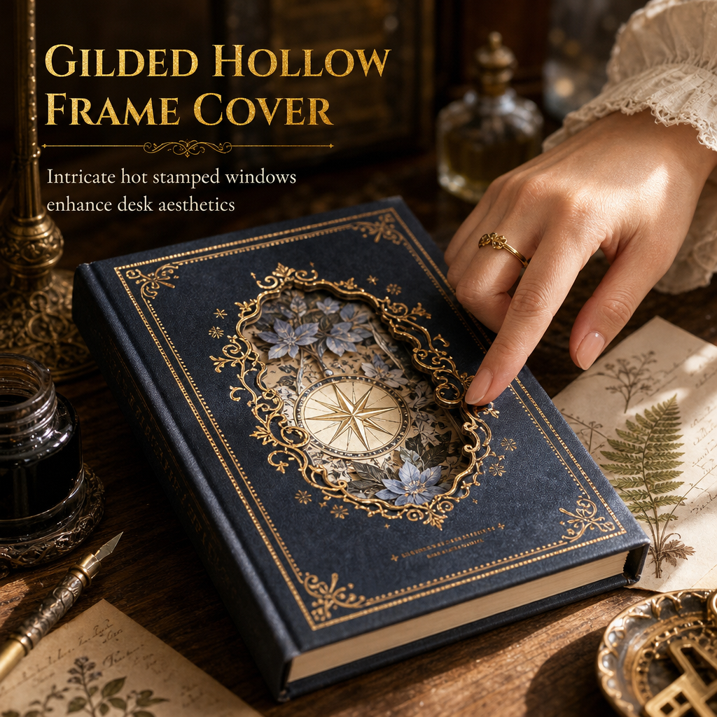 📢📢49% OFF !! ⏰Vintage European Style Hardcover Journal Notebook with Hollow Out Cover Gold Foil Accents and Color Illustrated Pages