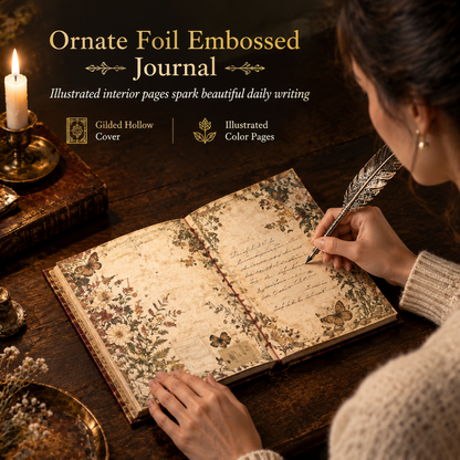 📢📢49% OFF !! ⏰Vintage European Style Hardcover Journal Notebook with Hollow Out Cover Gold Foil Accents and Color Illustrated Pages