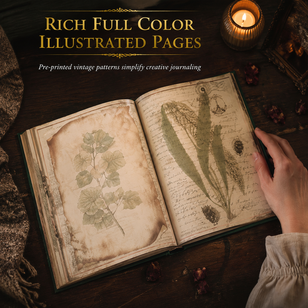 📢📢49% OFF !! ⏰Vintage European Style Hardcover Journal Notebook with Hollow Out Cover Gold Foil Accents and Color Illustrated Pages