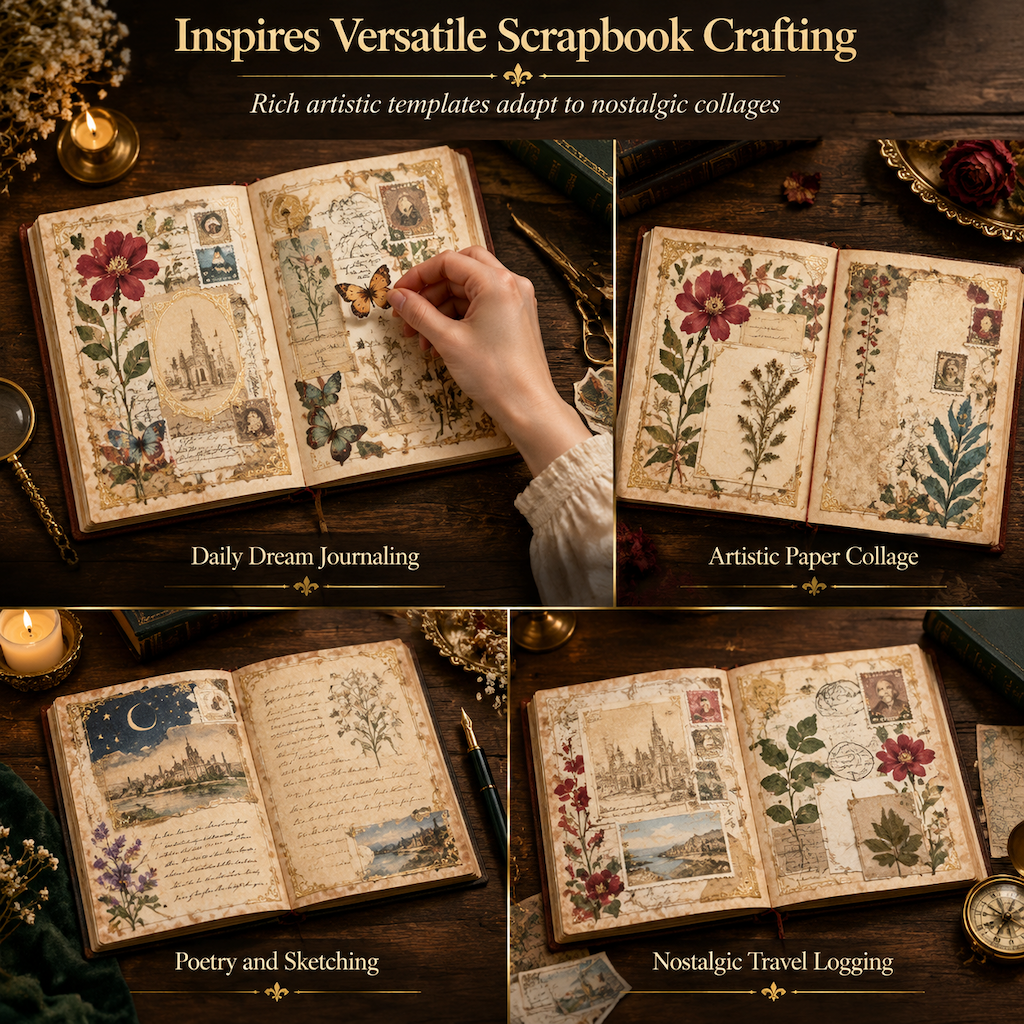 📢📢49% OFF !! ⏰Vintage European Style Hardcover Journal Notebook with Hollow Out Cover Gold Foil Accents and Color Illustrated Pages