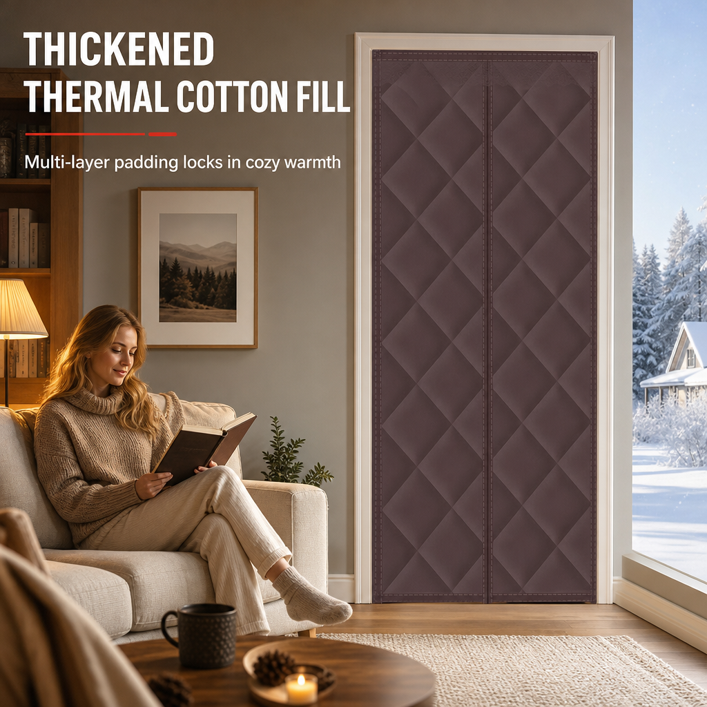 Thickened Magnetic Thermal Insulated Door Curtain Windproof and Soundproof Oxford Cloth Cotton Door Screen for Winter