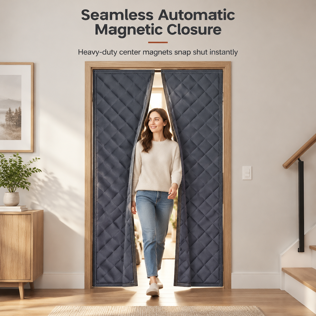 Thickened Magnetic Thermal Insulated Door Curtain Windproof and Soundproof Oxford Cloth Cotton Door Screen for Winter