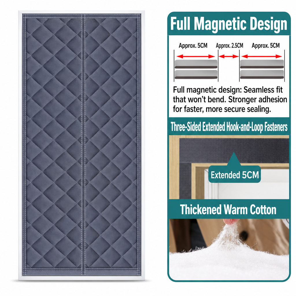 Thickened Magnetic Thermal Insulated Door Curtain Windproof and Soundproof Oxford Cloth Cotton Door Screen for Winter