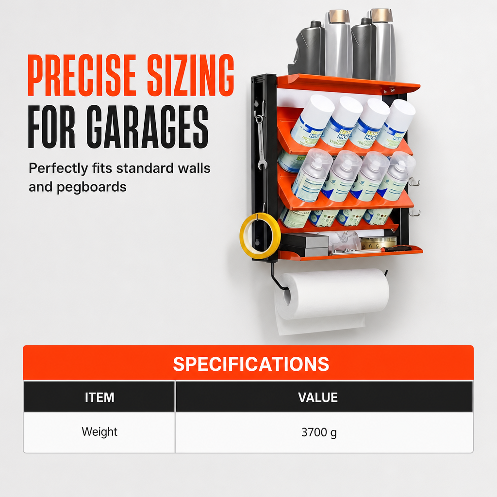 🛠️ Workshop Spray Can Rack: Wall-Mounted, Angled Slots, Carbon Steel, Orange