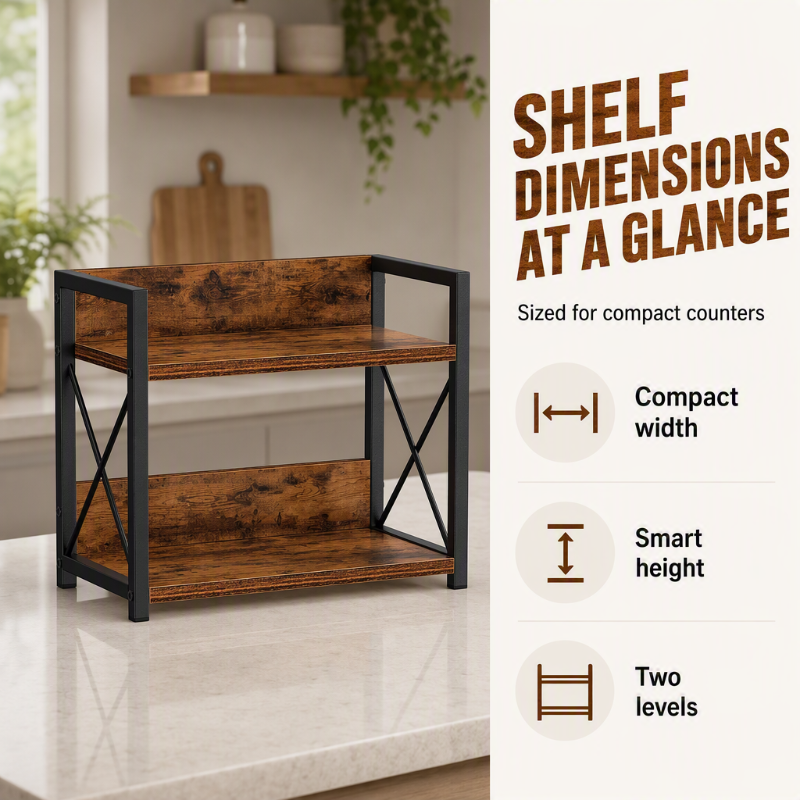 🧺 2-Tier Countertop Organiser: Wood & Iron, Space-Saving, Kitchen & Bathroom Storage