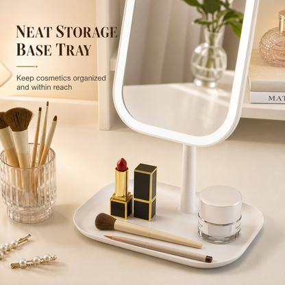 Portable Folding Desktop Makeup Mirror with LED Light Compact Vanity Mirror for Dormitory