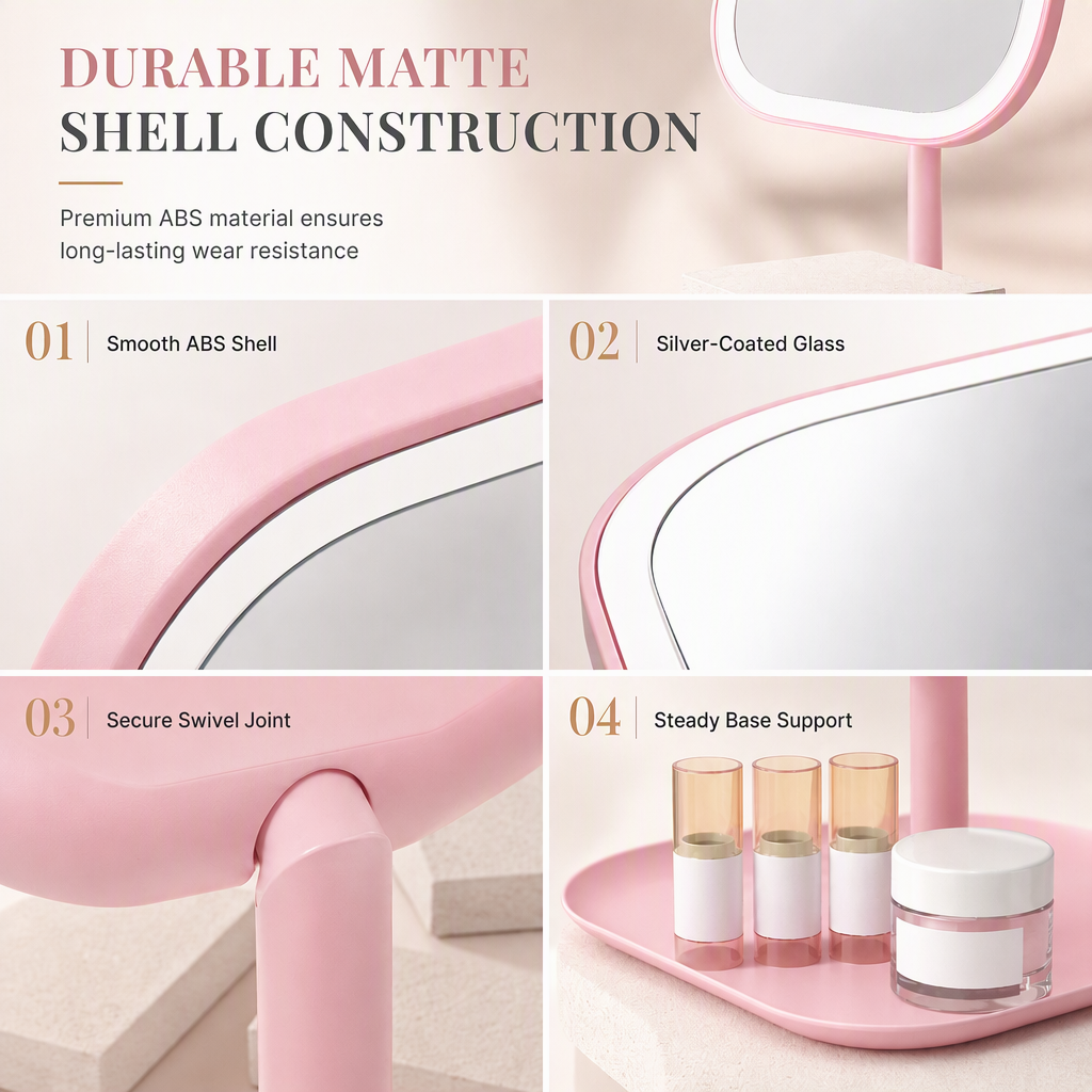 Portable Folding Desktop Makeup Mirror with LED Light Compact Vanity Mirror for Dormitory