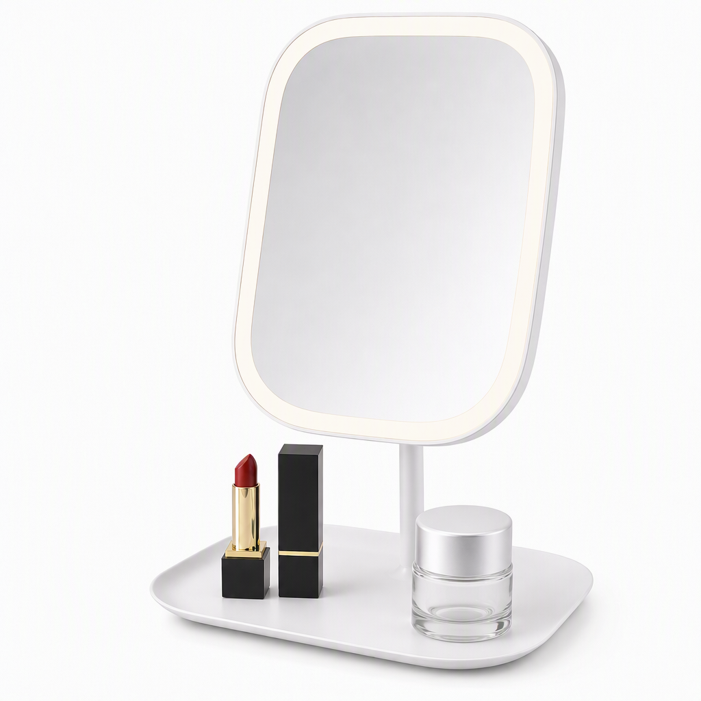 Portable Folding Desktop Makeup Mirror with LED Light Compact Vanity Mirror for Dormitory