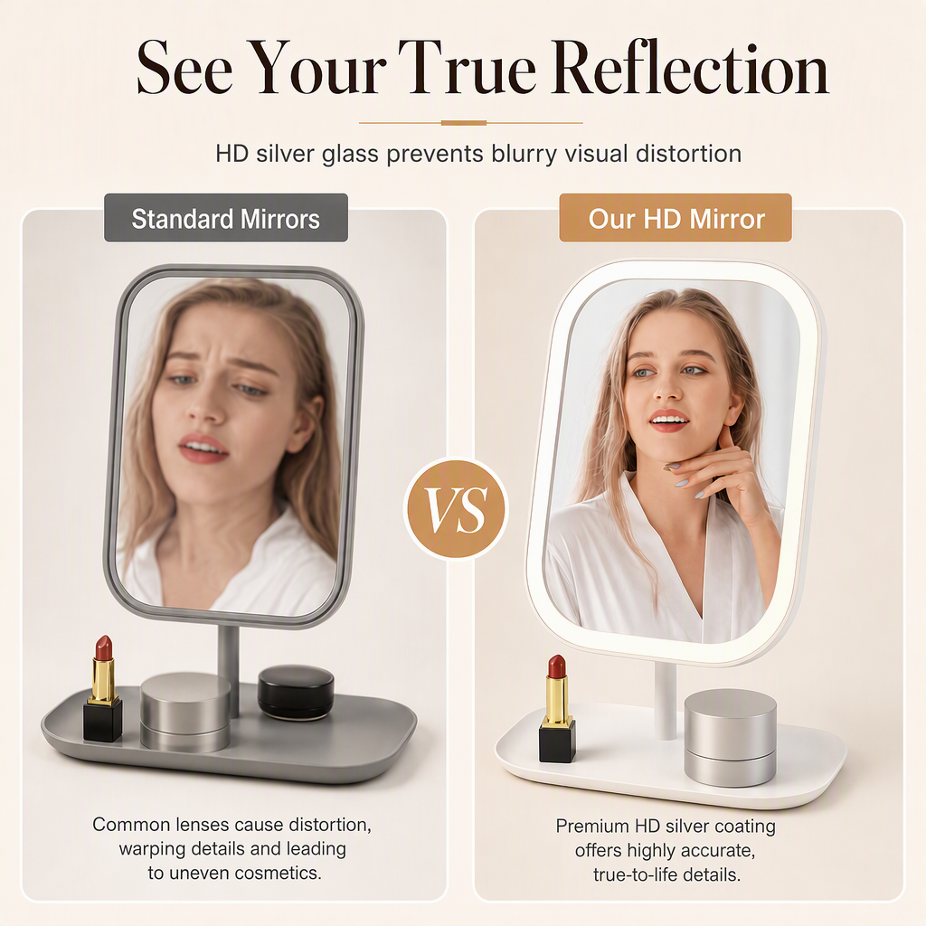 Portable Folding Desktop Makeup Mirror with LED Light Compact Vanity Mirror for Dormitory