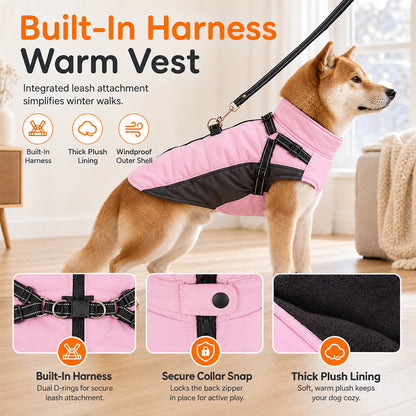 Reflective Padded Dog Winter Vest with Leash Attachment