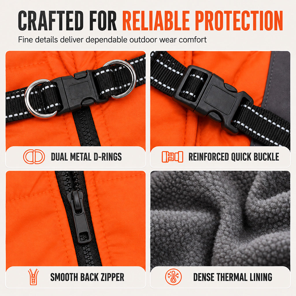 Reflective Padded Dog Winter Vest with Leash Attachment